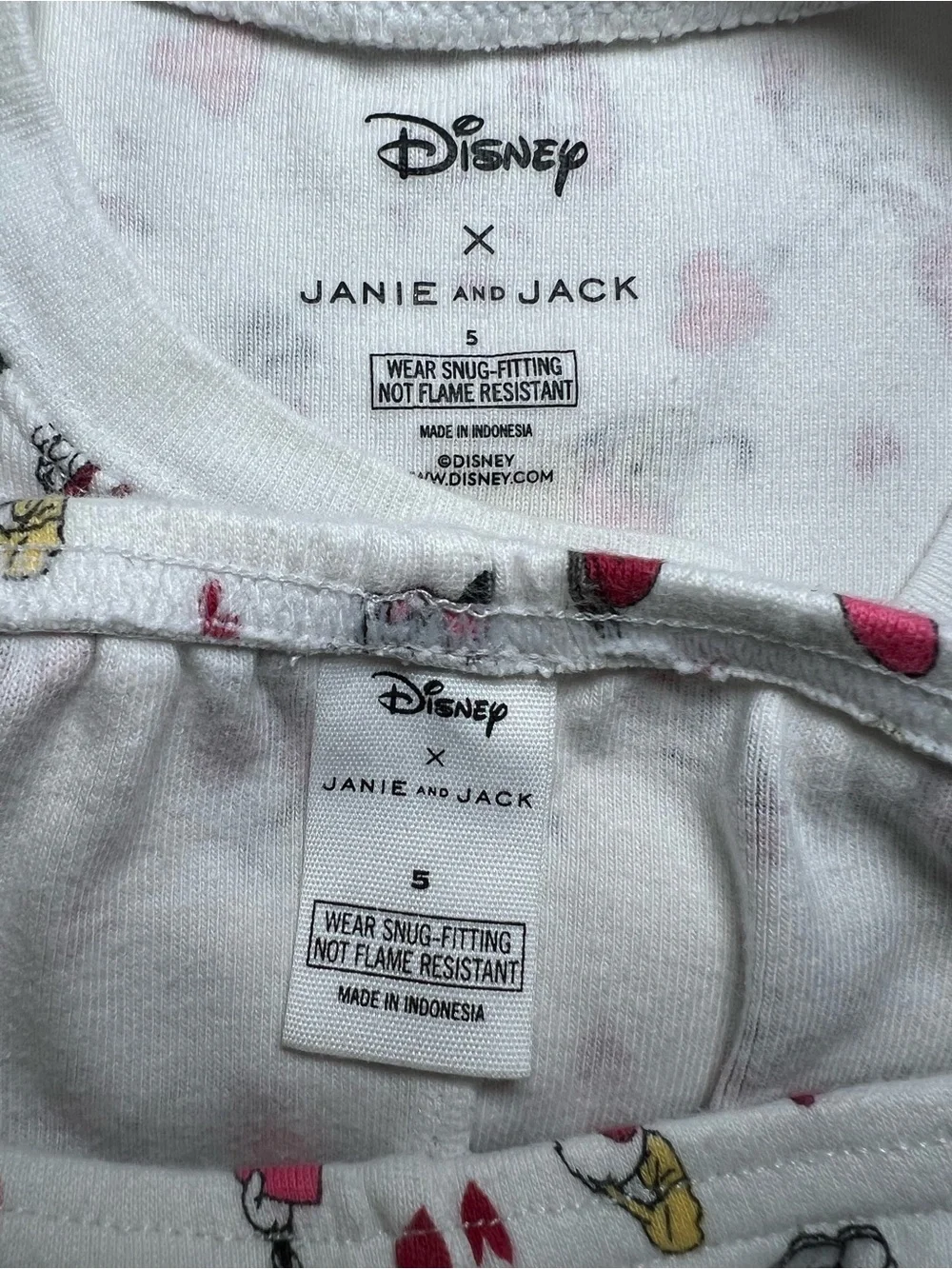 Janie and Jack White Minnie Mouse Print Pajama‎ Set with Red & Yellow Accents